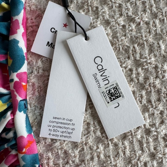 Calvin Klein Swimwear One Piece Padded Floral Print Ruched Swimsuit Size 14 NWT - Picture 6 of 6